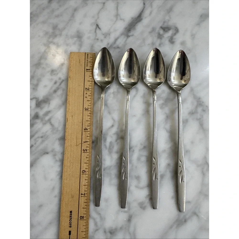 Oneida Will O' Wisp Iced Teaspoon Set 4 Stainless Flatware Rare Discontinued